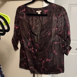 Jcrew, long sleeve or short sleeve blouse with embellishments around neck